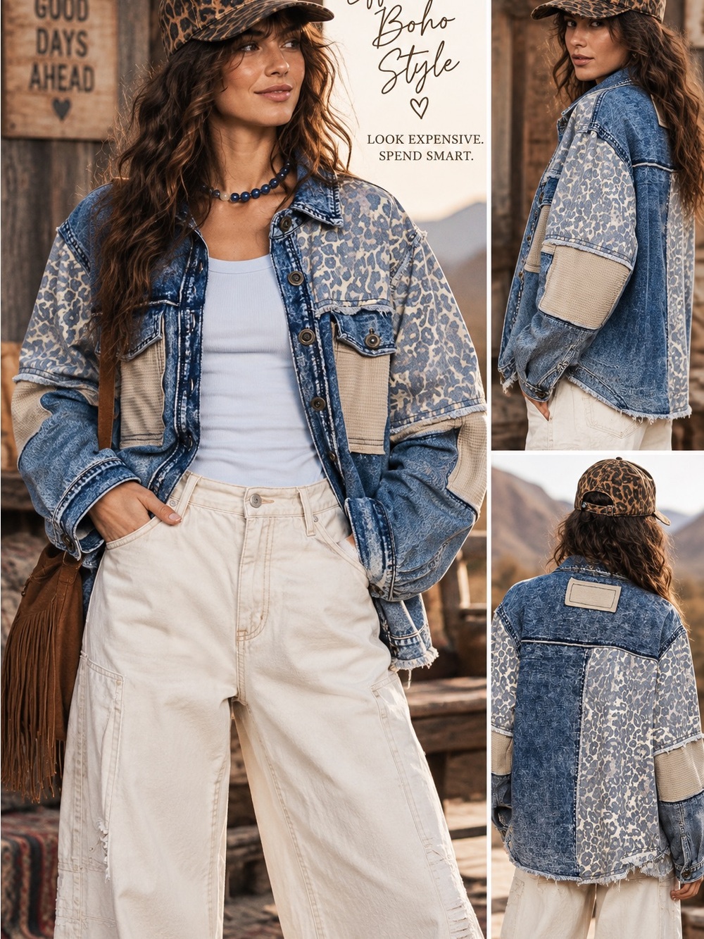POL Patchwork Denim Jacket - Blue & Cream